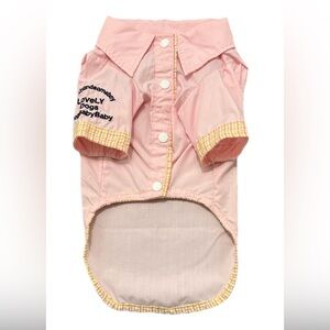 NWOT Pink Pet Shirt with Embroidered Sleeve & Checkered Trim